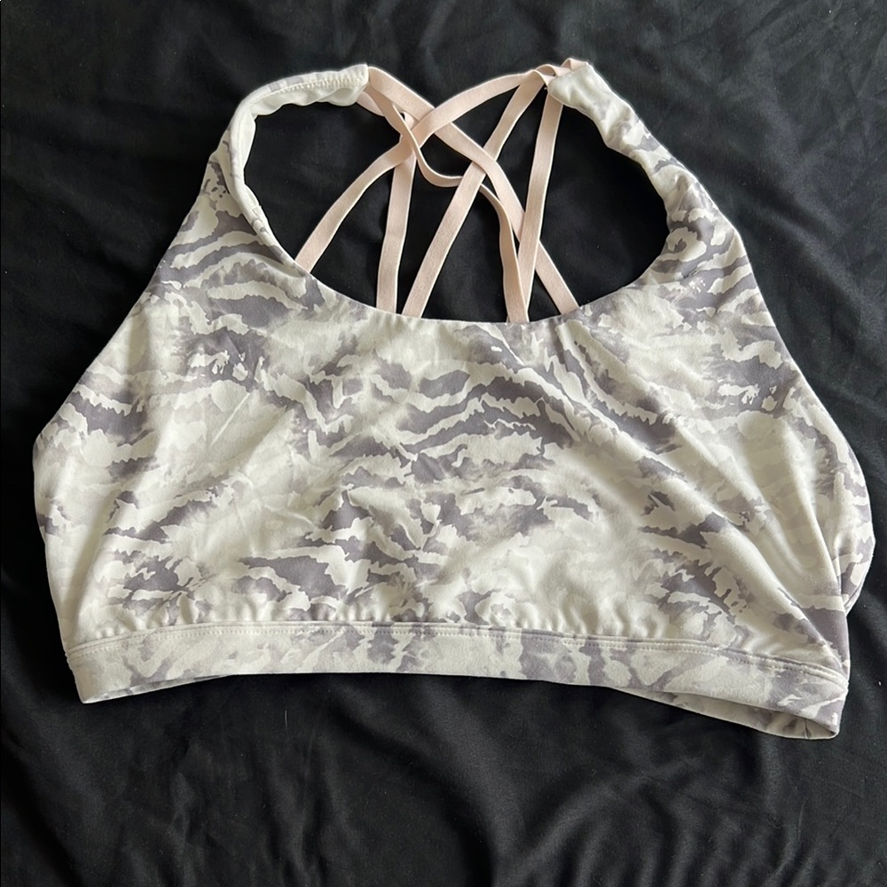 Fabletics Gray and Cream Strappy Sports Bra